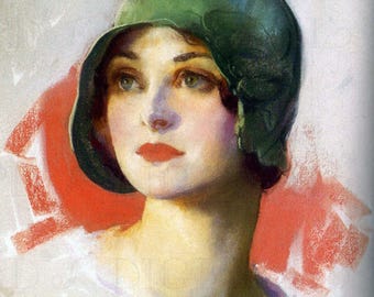 1920s Flapper Girl Illustration: Art Deco Cloche Hat (Digital Download)