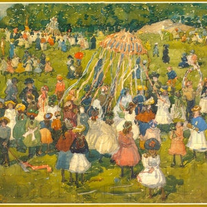 Aquarelle exquise de l'illustration vintage édouardienne du 1er mai. Téléchargement NUMÉRIQUE du poteau du 1er mai vintage. impression de danse vintage du 1er mai.
