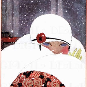 Bébé, il fait froid dehors. Clapet Art Déco.  ILLUSTRATION VINTAGE hivernale numérique. Téléchargement Art déco. Téléchargement numérique de Noël.