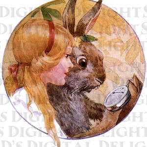 ALICE et le Lièvre de Mars. Alice au pays des merveilles. Illustration vintage. Alice au pays des merveilles vintage téléchargement impression numérique. À partir de la première édition