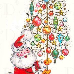 Mid Century Santa and Mod Tree! Retro Mid Century Christmas Illustration. Digital RETRO Santa DOWNLOAD. Mid Century Santa Card Print image 1
