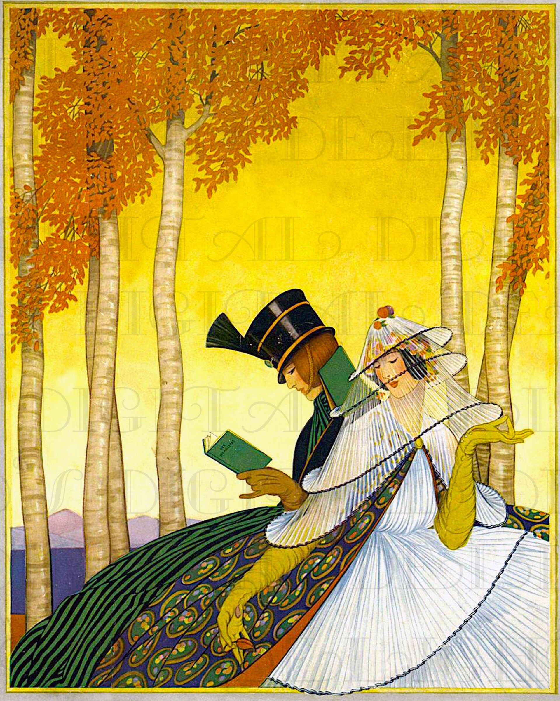 Wildly Dressed Flappers Reading. VINTAGE ILLUSTRATION. Art Deco Digital Download. Vogue Fashion Print.