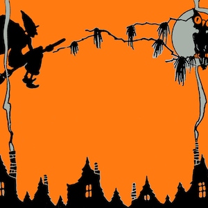 Owl and Witch and Haunted Houses, OH MY! Vintage Dennison HALLOWEEN Illustration! Vintage Digital Halloween Download. Art to Print/Frame.