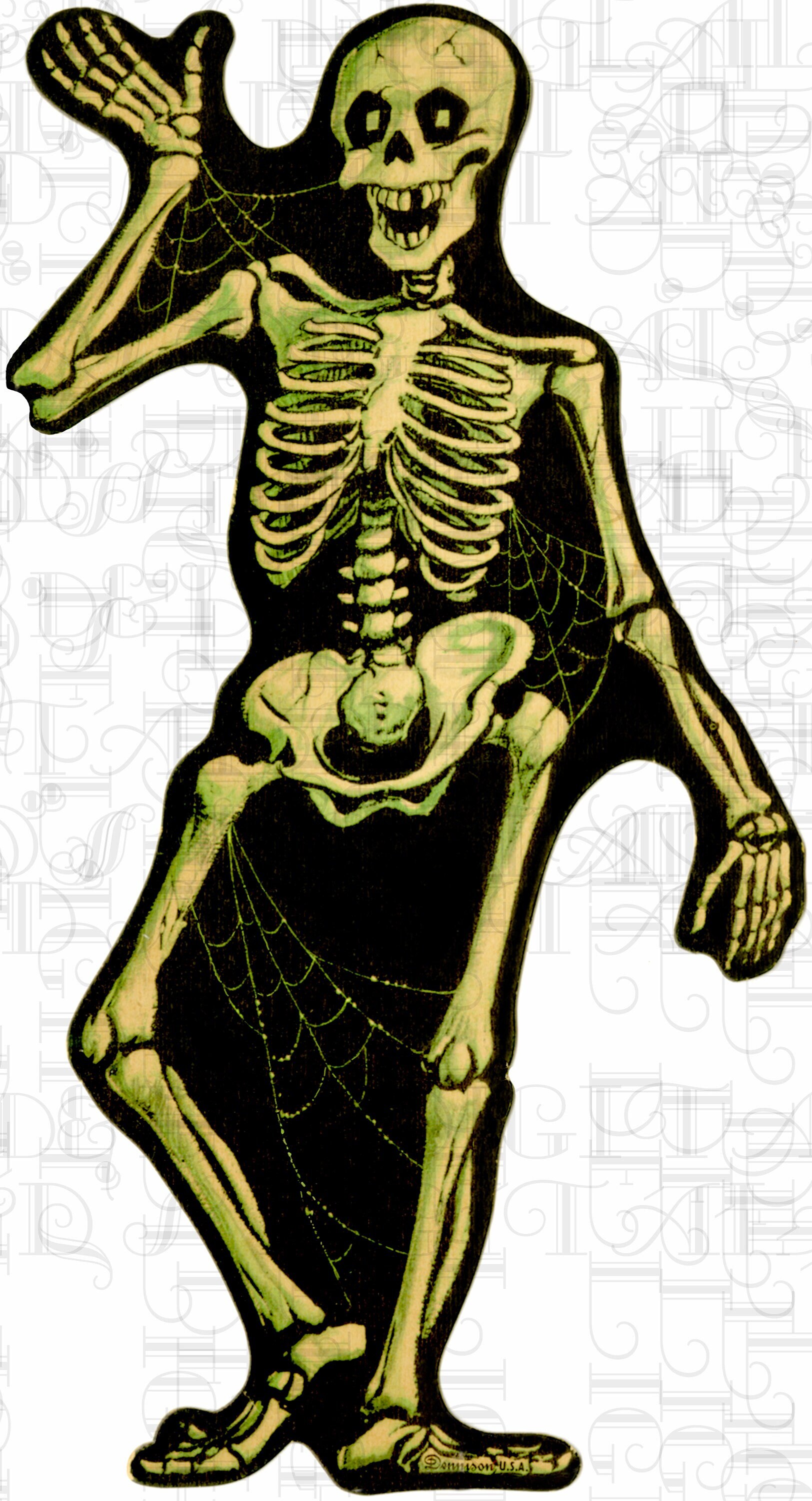 SKELETON With Webs Halloween Diecut. Vintage HALLOWEEN SKELETON With Webs Halloween Diecut. Vintage HALLOWEEN