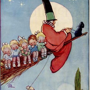 Super Sweet Flying Mother Goose VINTAGE Illustration. Vintage Mother Goose Book Plate. Vintage Mabel Atwell DIGITAL Download.