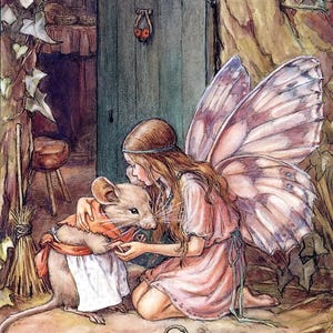 ¡Dulce Hada con Mamá Ratón! Ilustración vintage de hada. Descarga digital de hada. Imagen imprimible digital de hada. Cecily Mary Barker