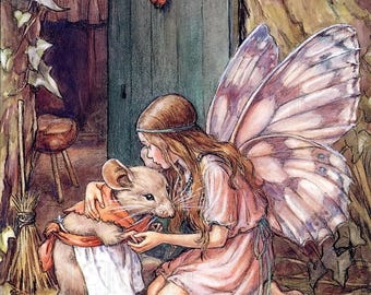 Sweet FAIRY With Mama MOUSE! Vintage Fairy Illustration. Digital Fairy Download. Digital Fairy Printable Image. Cecily Mary Barker