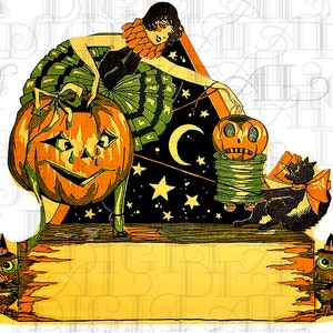 レア！アールデコ ハロウィン フラッパー プレースカード！デジタル ハロウィン ダウンロード。デジタル ヴィンテージ ハロウィン フラッパー。ハロウィン パーティーのプレースカード