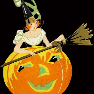 Fab Art Deco Halloween FLAPPER.  Digital Halloween Download. Digital Vintage Halloween Illustration. Vintage Halloween Clipart