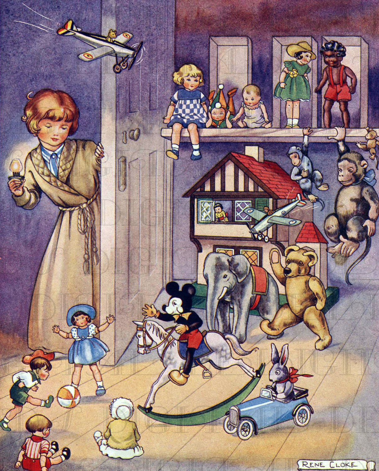 Toys come ALIVE Vintage Child and Toys Illustration. Digital Etsy