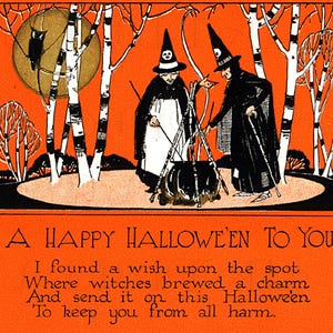 Vintage Halloween Witch Illustration: Witches Brewing Spells (Digital Download)