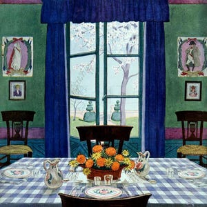 Fab Dining Room Interior 1920s Cottage.  VINTAGE 1920s  ILLUSTRATION. Digital Download. Vintage Print
