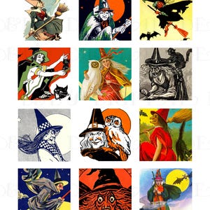 Vintage Halloween Witch Illustrations: 2&quot; Printable Collage Sheet (Digital Download)