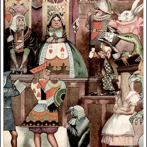 RARE! Alice in Wonderland Print: Queen of Hearts and Trial Vintage Illustration (Digital Download)