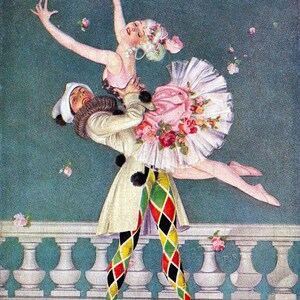 Bailarinas de Baile de Máscaras! Ilustração vintage de Flapper Deco. Download digital da VANITY Fair Art Déco. Impressão digital de Flapper Deco.