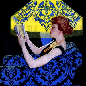 STUNNING Coles Phillips Flapper In Chair READING. Vintage Illustration.  Reading Digital Download. Vintage Coles Phillips Digital Print