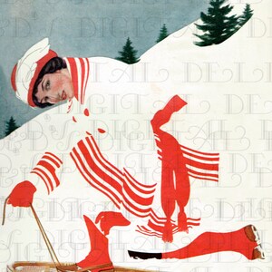 RAQUETTES ! Illustration vintage du nouvel an à clapet. Téléchargement numérique du Nouvel An. Illustration numérique d'hiver. COLES Phillips. Parfait pour les cartes !