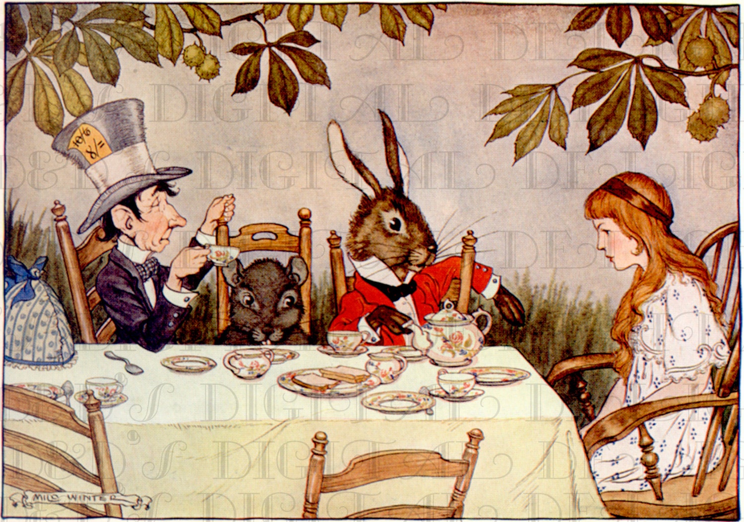 Alice in Wonderland Tea Party Vintage Art Print Poster 40x30cm (PDP 078)