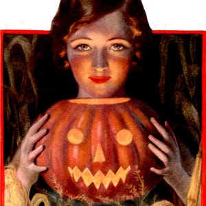 Ilustración vintage de Halloween: Jack-O-Lantern, Art Déco de los años 20 (Descarga digital)