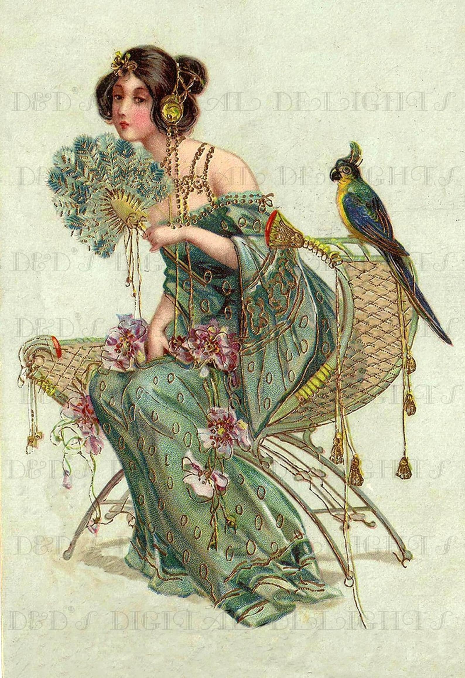 Rare Art Nouveau Lady VINTAGE Digital ILLUSTRATION. Etsy
