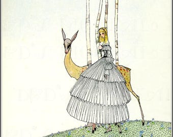 Kay Nielsen Art Deco Print: Girl and Deer Vintage Illustration (Digital Download)