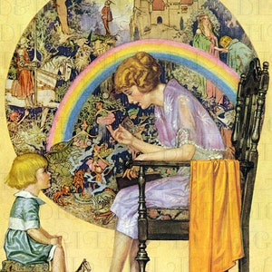 STORYTIME! 1920er Jahre Mutter erzählt Tochter Geschichten. Digitale VINTAGE Illustration. DIGITALE Lese Download. Digitales Buch Vintage Print.