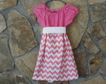 Mother’s Day Pink and White Chevron Ladies Peasant Dress- Perfect for Summer and Spring Sizes XL, XXL, XXXL