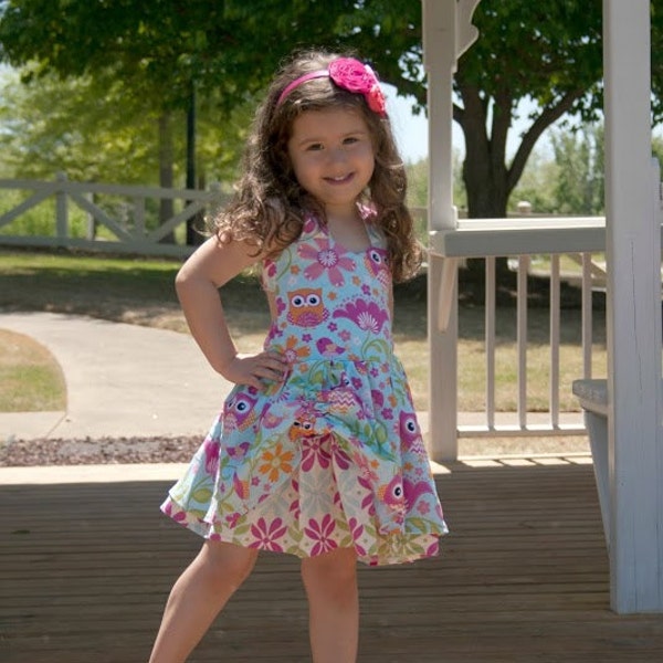 Custom Boutique Peekaboo Sweetheart Dress with Owls and Pink Chevron