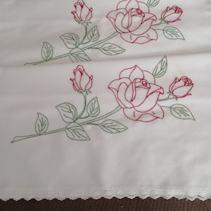 Roses are red hand embroidered pillowcase