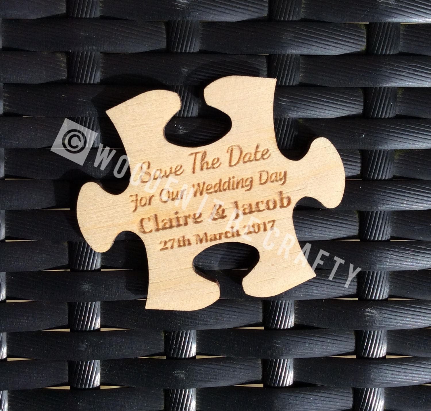 Laser Engraved with Name & Optional Magnet Date Wooden Puzzle Piece Wedding Favor