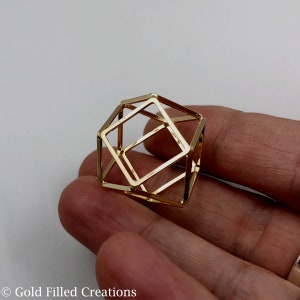 Gold filled Cube Charm 3D Object bulk , gold fill 3D Cube Charms  , yellow gold Geometric Pendant , Hexagon Prism Charms  ,