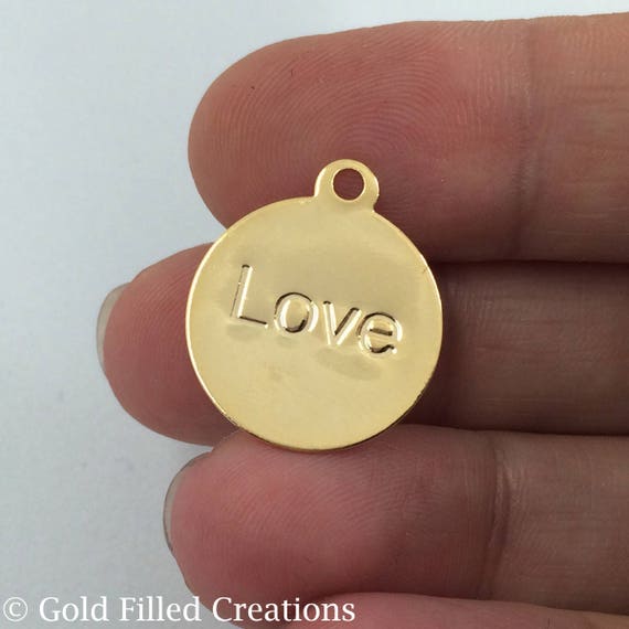 Gold Filled Circle Love Stamped Pendant Bulk 10 30pcs 20%OFF
