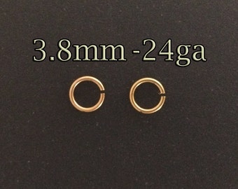 100pcs Gold filled jump rings 3.8mm 24gauge - yellow gold jumprings 3.8mm x 0.5mm - gold jumprings connectors - wholesale jewellery findings