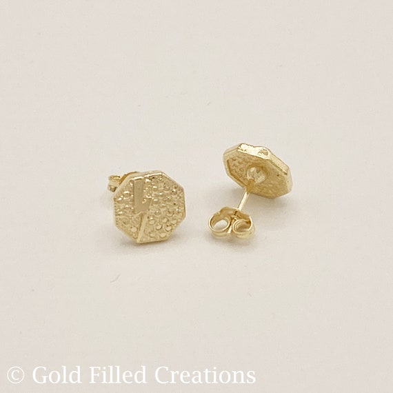 Gold Filled Octagon Stud Earrings Gold Geomeric Earring With