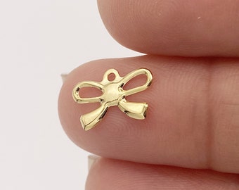 Gold filled Bow Charms Pendant bulk , 5 15 30 pieces 20% OFF , tiny gold Ribbon charm , Gold fill Bow Charms , gold knot ribbon charm