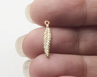 Gold filled charms Feather bulk , 5 25 50 pieces 20% OFF, gold Feather Pendant , gold fill charms pendants Feather , jewelry making findings