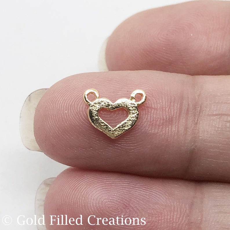 gold heart connectors 10 50 100pcs 20/%OFF Gold filled heart connectors charms bulk Small heart connector Gold fill Tiny heart charm