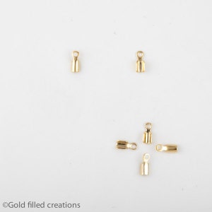 Gold filled crimps end caps 1.2mm bulk , 30 100 300pcs 25% Off , gold small crimps , gold fill end crimps , Fold Over Crimp End cord leather