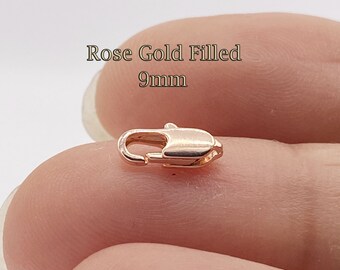 Rose Gold filled lobster clasps 9mm bulk , 5 20 50pcs 20%Off , rose gold oval lobster claw clasps , rose gold fill  clasps , rosa gold