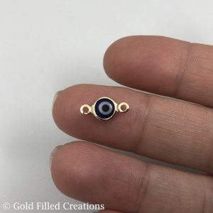 Gold filled Evil Eye Connectors Charms bulk , 5 15 50 pcs 25%Off , gold Glass Navy Blue connector , Turkish Greek Evil Eye connectors