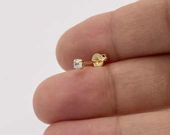 Gold Filled Clear Round CZ Cubic Zirconia Stone Stud Earrings 3.2mm , gold Cubic Zirconia stud earring , gold fill Jewelry Earrings studs