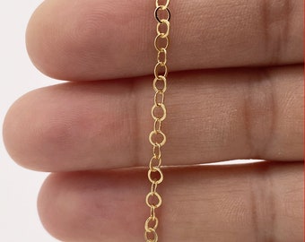 Gold Filled Flat Cable chain round link 3mm , 1 3 5 10 20 Feet 15%OFF , gold fill flat cable chain , bulk gold flat cable chain