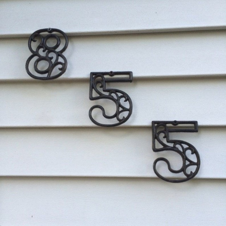 Metal House Numbers Cast Iron Wall Metallic Brass/gold Hangers Etsy