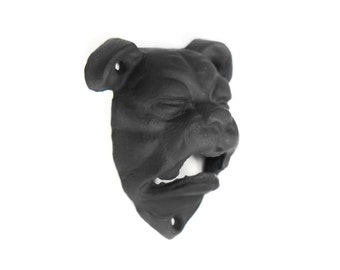 Cast Iron Bulldog Bottle Opener, Matte Black Wall Decor