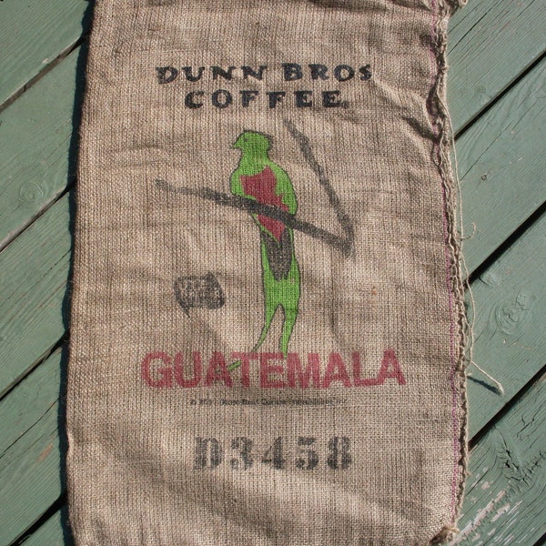 Burlap Coffee Bag, Dunn Bros Gunny Sack, Guatemala Bird, Advertising, Home Decor DIY