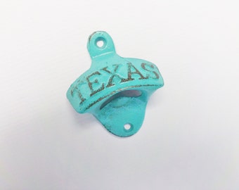 Texas Bottle Opener Aqua Wall Mounted Rustic Cast Iron Primitive Decor