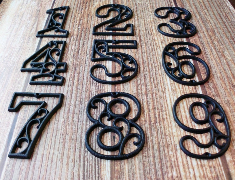 House Numbers Cast Iron Black Wall Hangers Decorative Victorian Decor 4.5 inches Table Numbers image 2