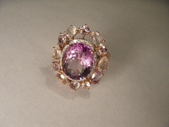 Magnificent Estate 14K Pink Rose Gold Diamond Ame… - image 1