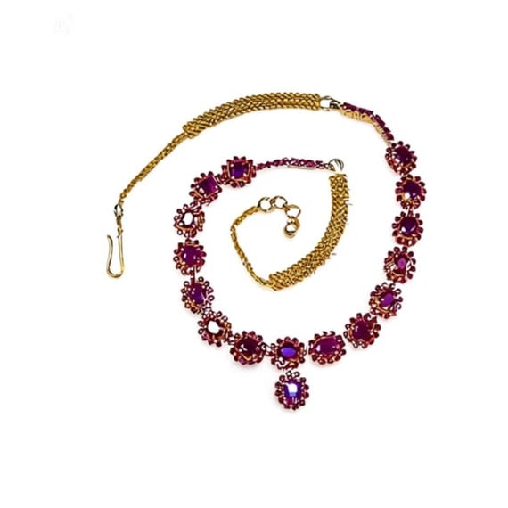 22K Yellow Gold Carat Ruby Rubies Necklace