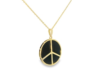 14K Yellow Gold Black Onyx Peace Sign Pendant